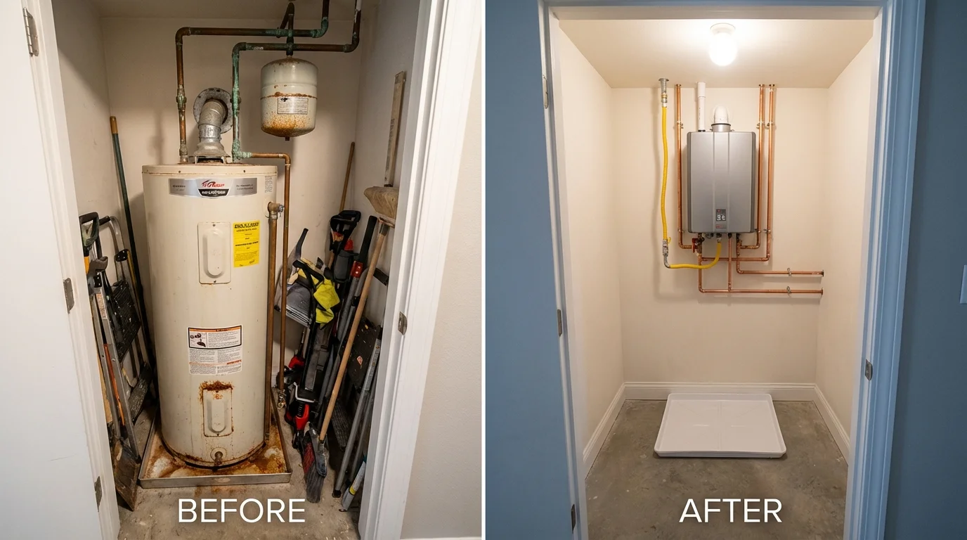 Tank water heater versus wall-mounted tankless unit comparison for Warren, MA homeowners